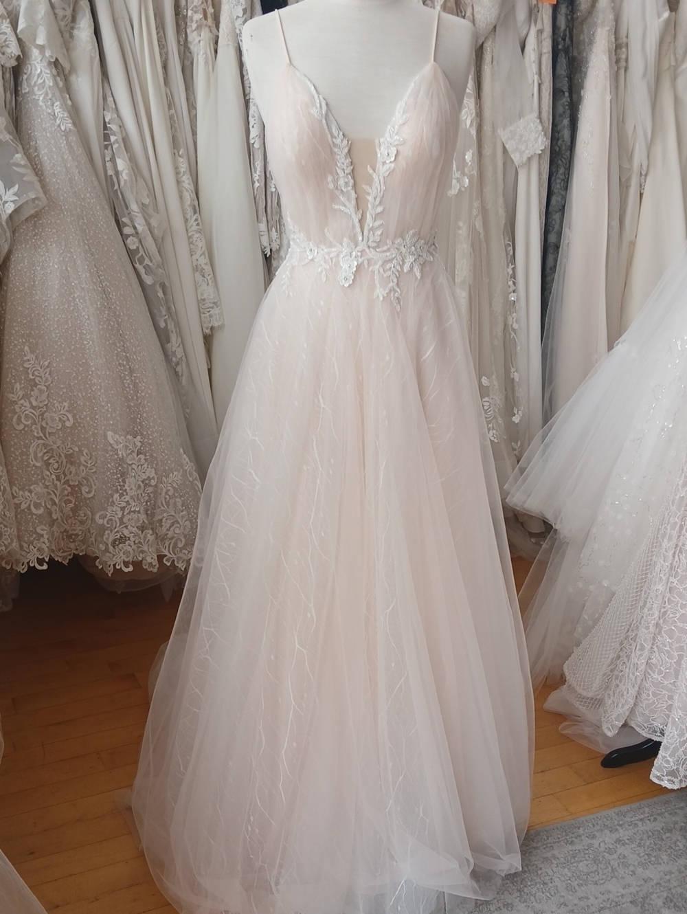 Elegant Spaghetti-Strap A-Line Wedding Dress in Pink